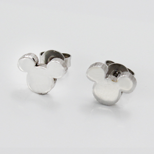 Stainless Steel Yellow White Gold Plated Mickey Stud Earrings Hypoallergenic