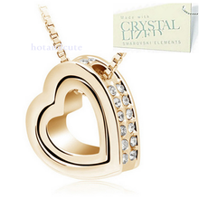 Load image into Gallery viewer, Yellow Gold Plated Double Heart Necklace with Swarovski Crystals