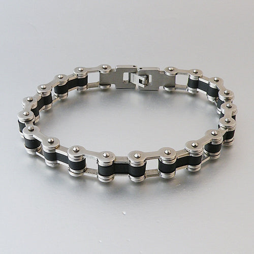 Stainless Steel and Rubber Men's Biker Bracelet