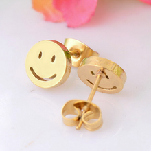 Load image into Gallery viewer, Stainless Steel Yellow Gold Plated SMILEY Stud Earrings Hypoallergenic