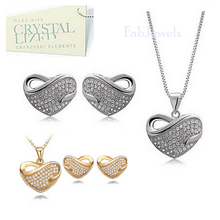 Load image into Gallery viewer, Gorgeous Heart Set in White/ Rose Gold Plated with Swarovski Crystals Necklace Pendant Earrings