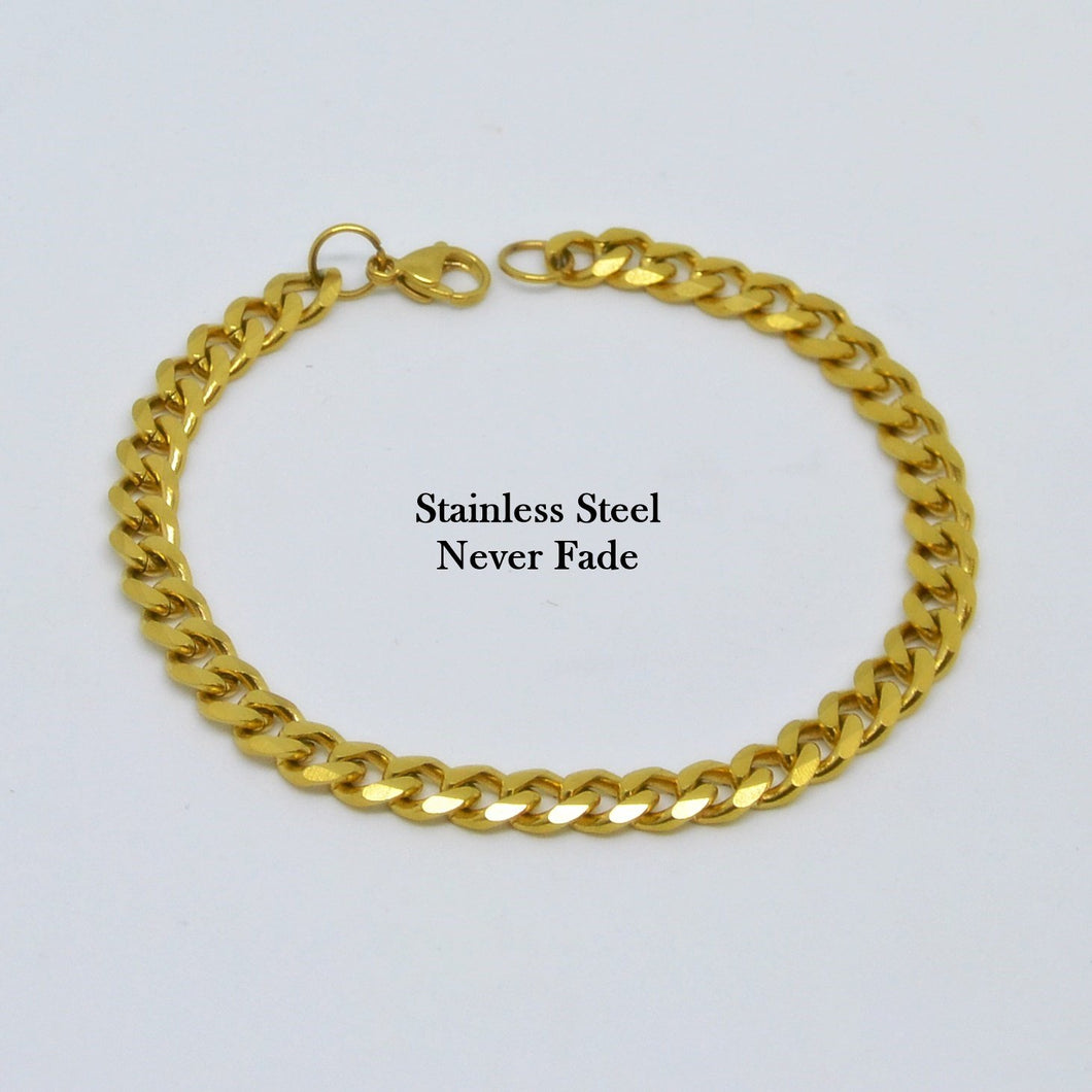 Solid Stainless Steel 316L Gold Plated Curb Chain Bracelet