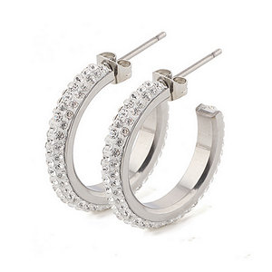 High Quality Stainless Steel 316L Hypoallergenic Loop Earrings with Swarovski Crystals