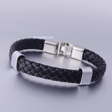 Load image into Gallery viewer, Black Leather with Stainless Steel Fashionable Bracelet