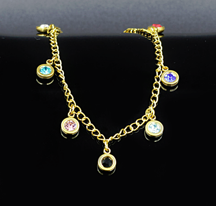 Yellow Gold Plated on Stainless Steel Anklet Ankle Chain with Charm Crystals