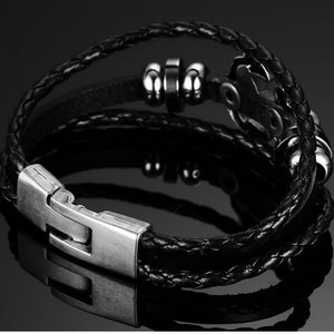 Leather and Stainless Steel Anchor Bracelet.