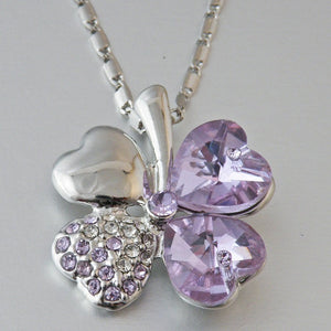 Swarovski Crystal Heart Flower Shape Lilac  Pendant and Necklace