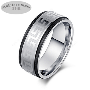Solid Stainless Steel Silver and Black Ring