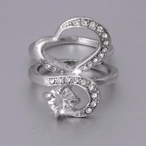 Gold Plated Heart Puzzle Ring with Swarovski Crystals