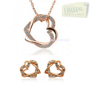 Love Heart Set in White/ Rose Gold Plated with Swarovski Crystals Necklace Pendant Earrings