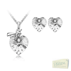 Swarovski Crystals Stainless Steel 316L Heart SET Necklace Matching Earrings