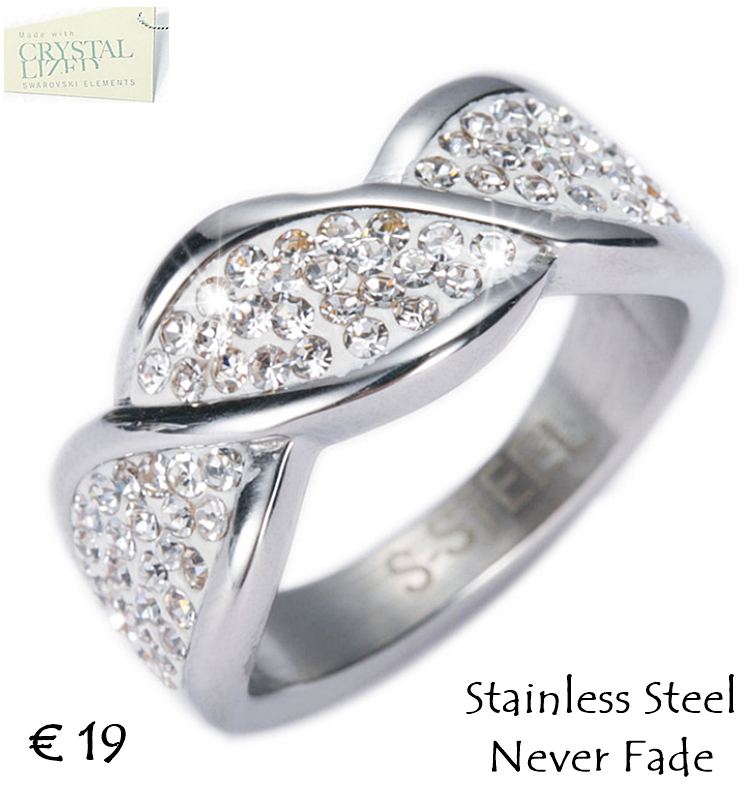 High Quality Stylish Stainless Steel 316L RING with Sparkling Swarovski Crystals