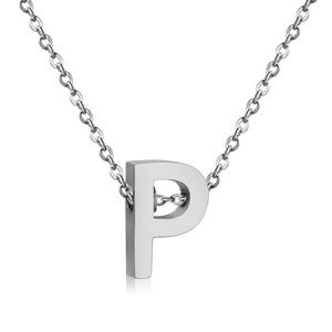 Stainless Steel 316L White Gold Plated Necklace  with Letter Initial Pendant