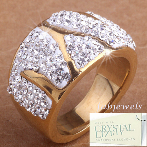 High Quality Stainless Steel 316L Gold Plated Ring with Swarovski Crystals