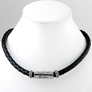 Trendy Leather and Stainless Steel Men's Necklace