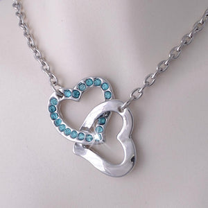 Gold Plated Double Heart Pendant with Turquoise Swarovski Crystals