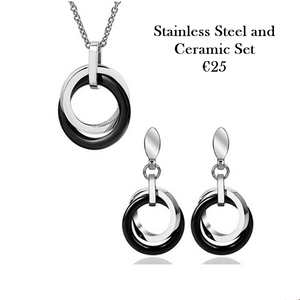 Stainless Steel with Ceramic Stylish Set Necklace Pendant Earrings