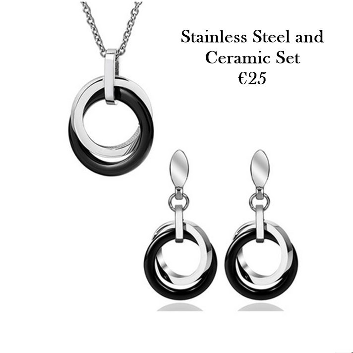 Stainless Steel with Ceramic Stylish Set Necklace Pendant Earrings