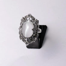 Load image into Gallery viewer, White Gold Plated Ring with Mother of Pearl and Marcasites Stones