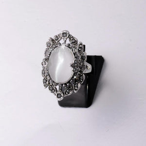 White Gold Plated Ring with Mother of Pearl and Marcasites Stones