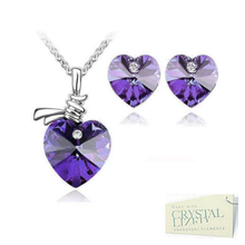 Load image into Gallery viewer, Swarovski Crystals Stainless Steel 316L Heart SET Necklace Matching Earrings