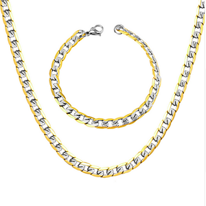 Solid Stainless Steel Silver/ Gold Plated 316L Curb Chain Set Necklace Bracelet