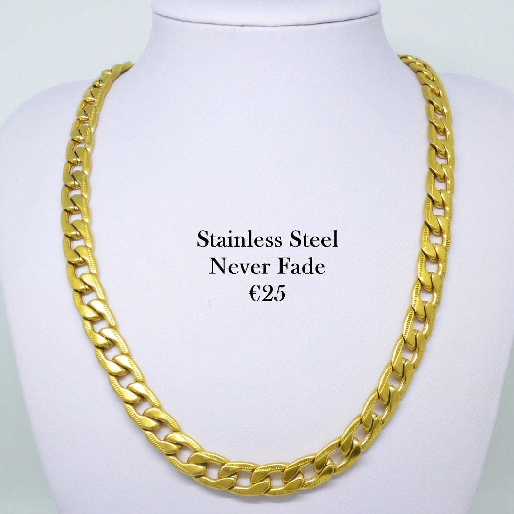 Chunky Solid Stainless Steel 316L Gold Plated Curb Chain Necklace