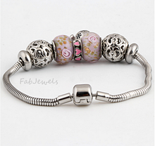 Load image into Gallery viewer, European 316L Stainless Steel Snake Chain Murano Glass Beads Charms Bracelet