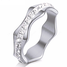 Load image into Gallery viewer, Stainless Steel 316L Wave Shape Ring with Swarovski Crystals