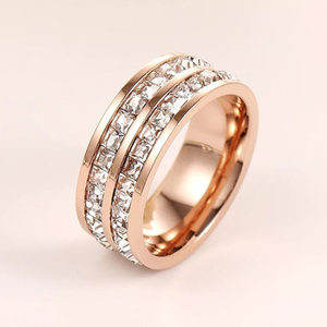 Titanium Stainless Steel 316L Ring Rose Gold Plated and White Gold Plated with Swarovski Crystals