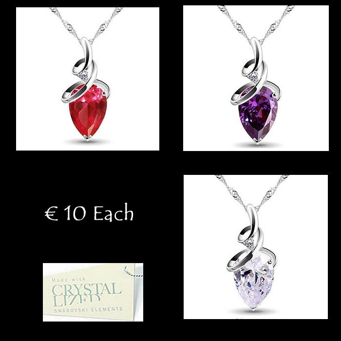 White Gold Plated Swarovski Crystal Drop Pendant with Necklace