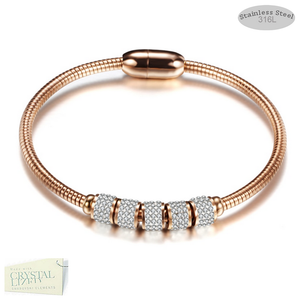 Genuine Swarovski Crystals Stainless Steel Yellow/ Rose Gold Plated Silver Magnetic Bangle Bracelet