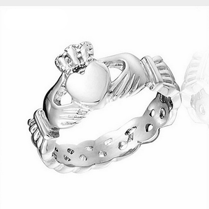 Solid Stainless Steel Silver Heart Crown Ring