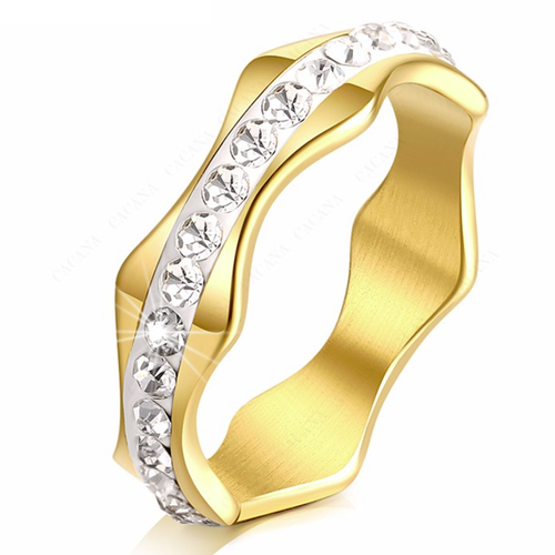 Stainless Steel 316L Wave Shape Ring with Swarovski Crystals