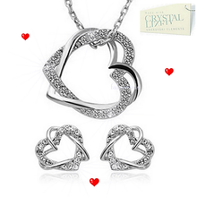 Load image into Gallery viewer, Love Heart Set in White/ Rose Gold Plated with Swarovski Crystals Necklace Pendant Earrings