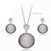Load image into Gallery viewer, White Gold Plated Set with Opal Gemstones Earrings Pendant and Chain