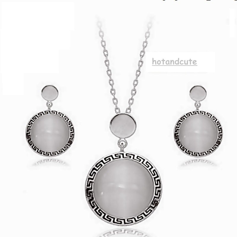 White Gold Plated Set with Opal Gemstones Earrings Pendant and Chain