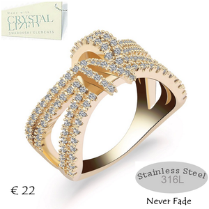 High Quality Stylish Stainless Steel 316L Ring Yellow Gold Plated and White Gold Plated with Swarovski Crystals