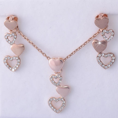 Rose Gold Plated Heart Set with Swarovski Crystals Neklace Pendant Earrings