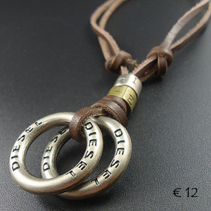 Brown Leather and Stainless Steel Necklace Adjustable NECKLACE