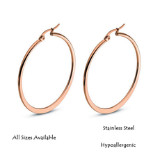 Load image into Gallery viewer, Rose Gold Plated Stainless Steel Loop Earrings Hypoallergenic Different Sizes