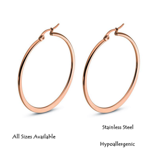 Rose Gold Plated Stainless Steel Loop Earrings Hypoallergenic Different Sizes