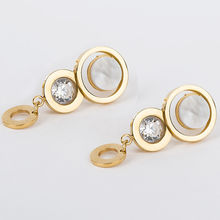 Load image into Gallery viewer, Stainless Steel Rose/White/Yellow Gold Plated Earrings with Swarovski Crystals and Shell