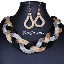Load image into Gallery viewer, Fashionable Gold Plated Statement Mesh Set Choker and Earrings