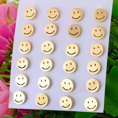 Stainless Steel Yellow Gold Plated SMILEY Stud Earrings Hypoallergenic