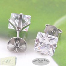 Load image into Gallery viewer, Stainless Steel Square Swarovsli Crystals Stud Earrings Hypoallergenic