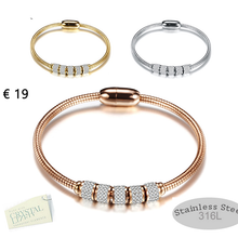 Load image into Gallery viewer, Genuine Swarovski Crystals Stainless Steel Yellow/ Rose Gold Plated Silver Magnetic Bangle Bracelet