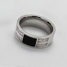 Load image into Gallery viewer, Solid Stainless Steel Silver and Black Ring with Swarovski Crystals