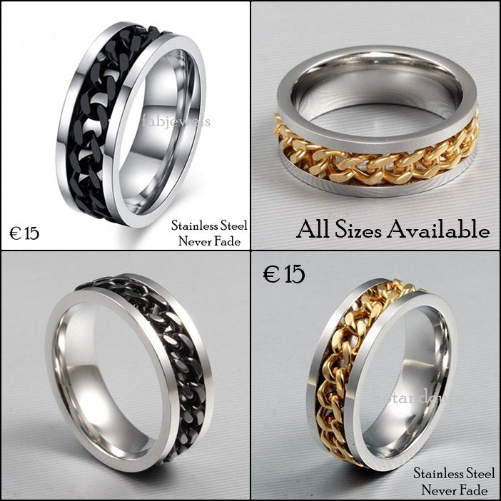 High Quality Stainless Steel Ring Solid Band Curb Chain Centre