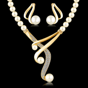 Elegant Simulated Pearl Crystal Set Earrings and Choker